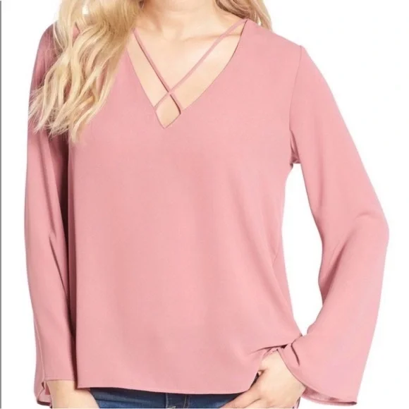 Lush Dusty Rose Crisscross Blouse - Picture 1 of 9